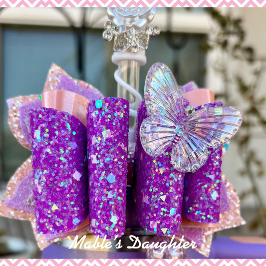 Periwinkle Shimmer Bow Straw Topper